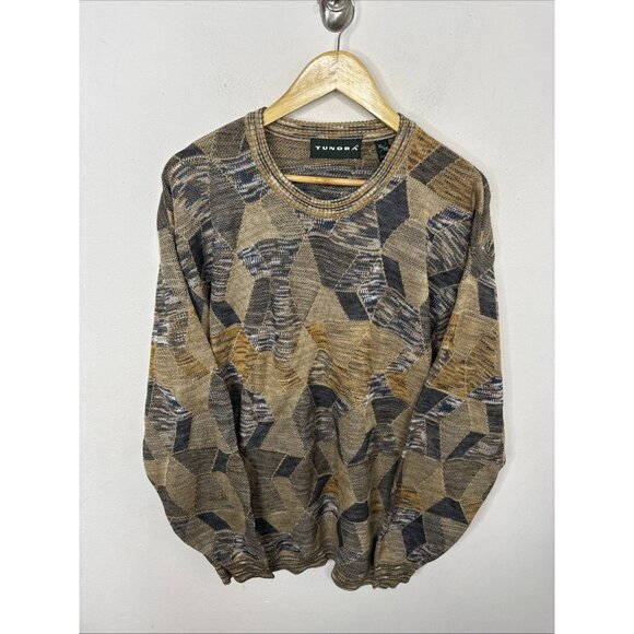 Vintage Tundra 90s Men XL Zig Zag Knit Sweater Pullover Hip Hop - Picture 1 of 5